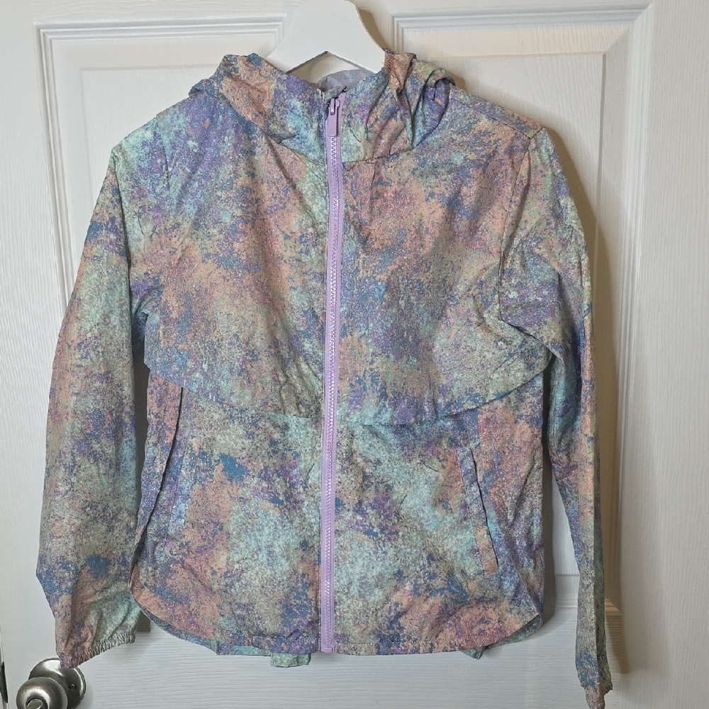 All In Motion Multi-Colored Long Sleeve Hooded Rain Jacket Girls Size L (10-12)